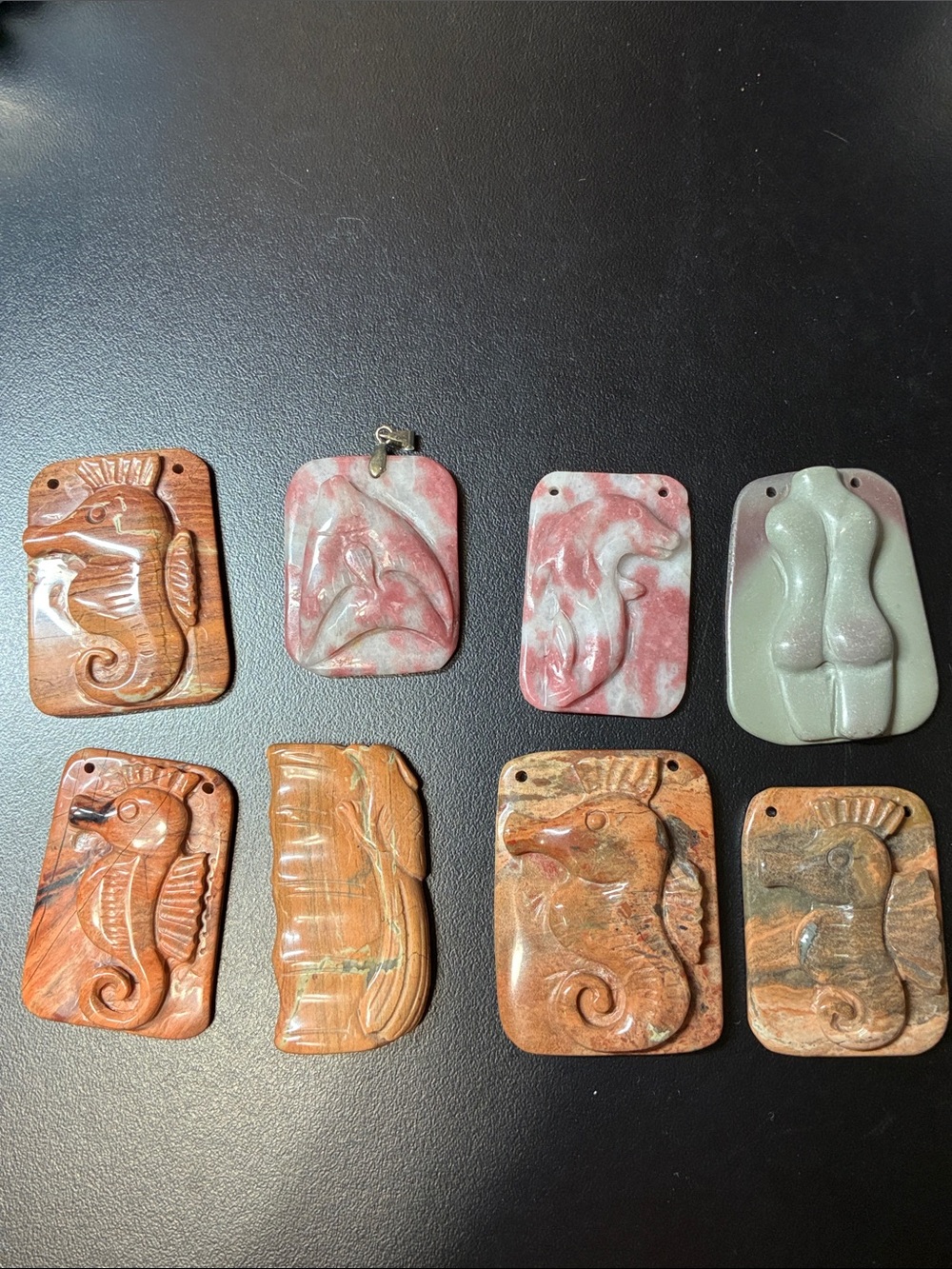 Lot of Handmade Carved natural gemstone Pendants - Seahorse & Figurative Designs